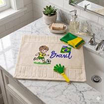 Toalha de Mão Lavabo Bordada Jogador de Campeonato Mundial Brasill Toalha de Mão Lavabo Bordada Jogador de Campeonato Mundial Brasill