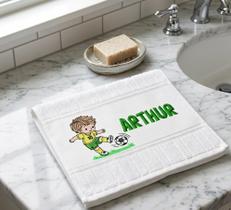 Toalha de Mão Lavabo Bordada Personalizada Jogador Verde e Amarelo Futebol