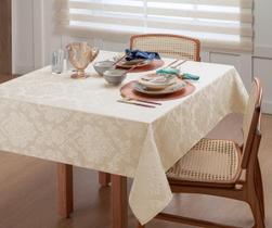 Toalha De Mesa 10 Lugares Cor Palha Tecido Jacquard 3M