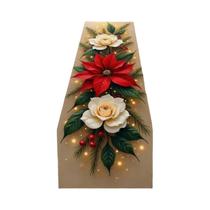 Toalha De Mesa 2D Com Estampa De Poinsettia, Rosa Branca, Agulhas De Pinheiro E Frutas Para Cozinha