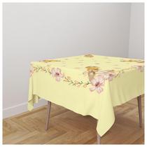 Toalha De Mesa 4 Lugares Feliz Pascoa Coelho Guarda Chuva Flores 140x140cm