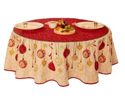 Toalha de Mesa 4 Lugares Redonda Bolas de Natal 1,55m Lepper Toalha de Mesa 4 Lugares Redonda Bolas de Natal 1,55m Lepper