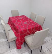 Toalha De Mesa 6 Lugares Bordado Rechilieu 225x150 Vermelha - Nordesul Bordados