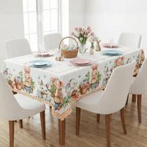 Toalha de Mesa 6 Lugares Páscoa Estampada Decorativa Ideal para Mesa Posta e Almoço em Família