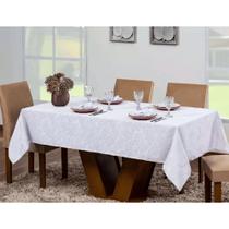 Toalha de Mesa 6 Lugares Tecido Jacquard Retangular Moderna BRANCO