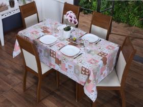 Toalha de Mesa 8 Lugares 2,50 x 1,40 Cozinha Copa Sala de Jantar Oxford Estampa Bule Rosa