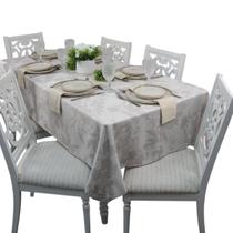 Toalha de Mesa 8 Lugares Impermeável Bege Detalhes1.50x2.50m