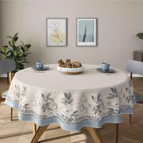 Toalha de Mesa Azul Floral Redonda 155cm 4 Lugares Limpa Fácil Alvorada Lepper