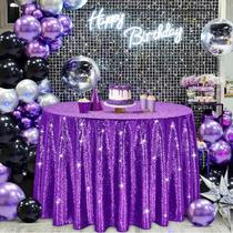 Toalha de mesa B-COOL Sequin redonda 229 cm roxa para festa