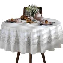 Toalha de Mesa Bege Floral Redonda 1,80m 6 Lugares Limpa Fácil Dohler