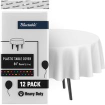 Toalha de mesa Bluetable descartável de plástico branca 84", pacote com 12