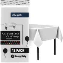 Toalha de mesa Bluetable descartável de plástico branca, pacote com 12
