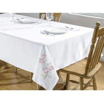 Toalha de Mesa Bordada 1,40m x 1,40m Primavera Branco e Pink