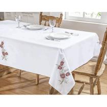 Toalha de Mesa Bordada 1,40m x 1,40m Primavera Branco