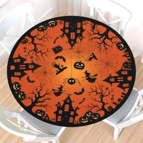 Toalha de mesa Czeservior Halloween redonda ajustada preta e laranja