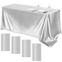 Toalha de mesa de cetim TURSTIN, 4 pacotes de 259 x 147 cm, prata para eventos Toalha de mesa de cetim TURSTIN, 4 pacotes de 259 x 147 cm, prata para eventos