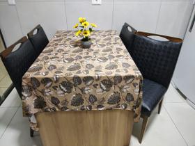 Toalha de Mesa de Cozinha Copa Sala de Jantar 10 Lugares 3,00m x 1,40m Malha Gel Estampa 5 Folhagem Tabaco