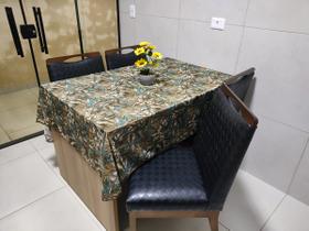 Toalha de Mesa de Cozinha Copa Sala de Jantar 10 Lugares 3,00m x 1,40m Malha Gel Estampa 9 Folhagem Bege e Azul Toalha de Mesa de Cozinha Copa Sala de Jantar 10 Lugares 3,00m x 1,40m Malha Gel Estampa 9 Folhagem Bege e Azul