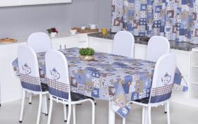 Toalha de Mesa de Cozinha Copa Sala de Jantar 10 Lugares 3,00m x 1,40m Oxford Estampa Bule Azul