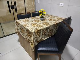 Toalha de Mesa de Cozinha Copa Sala de Jantar 4 Lugares 1,40m x 1,40m Malha Gel Estampa 2 Floral Avelã Cáqui