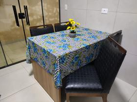 Toalha de Mesa de Cozinha Copa Sala de Jantar 8 Lugares 2,50m x 1,40m Malha Gel Estampa 3 Floral Azul