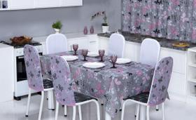 Toalha de Mesa de Cozinha Copa Sala de Jantar 8 Lugares 2,50m x 1,40m Oxford Estampa Borboleta Cinza e Rosa