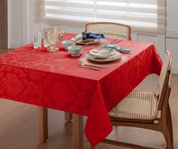 Toalha De Mesa De Jantar 4 Lugares 1,5m Vermelha Jacquard