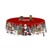 Toalha De Mesa De Natal Vermelha Com Papai Noel E Boneco De Neve, Redonda E Retangular, Vários