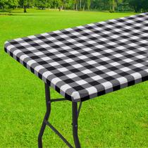 Toalha de mesa de piquenique Smiry Retangular de 8 pés à prova d'água (preta/branca)