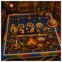 Toalha de Mesa De tecido Quadrada Festa Junina Arraia dos Santos 140x140 cm