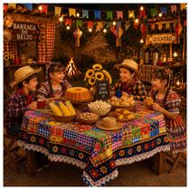 Toalha de Mesa De Tecido Quadrada Festa Junina Retalhos Chita Premium 140x140 cm