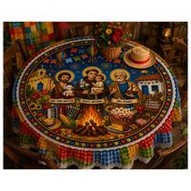 Toalha de Mesa De Tecido Redonda Arraia Festa Junina São João Xadrez Bandeirinhas Variadas 140x140cm