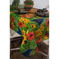 Toalha de Mesa em Gorgurinho Floral Arara Azul