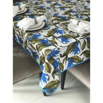 Toalha de Mesa em Gorgurinho Floral Azul e Verde