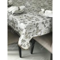 Toalha de Mesa em Gorgurinho Floral Cinza