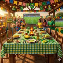 Toalha de Mesa Em Tecido Sublimado Lavável Futebol do Brasil Churrasco e Boteco Dia de Jogo Toalha de Mesa Em Tecido Sublimado Lavável Futebol do Brasil Churrasco e Boteco Dia de Jogo
