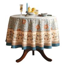 Toalha de mesa estampada de 55" redonda azul com design floral vintage