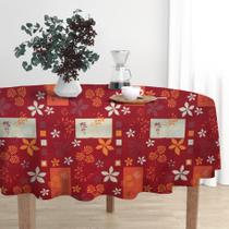Toalha de mesa firenze redonda ø140cm floral vermelha