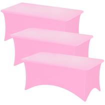 Toalha de mesa fixa retangular rosa, elastano elástico de 6 pés (pacote com 3) Toalha de mesa fixa retangular rosa, elastano elástico de 6 pés (pacote com 3)