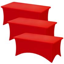 Toalha de mesa fixa retangular vermelha, elastano elástico de 6 pés (pacote com 3)