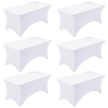 Toalha de mesa Fixwal, pacote com 6 elastano de 8 pés para mesas de 8 pés, branca Toalha de mesa Fixwal, pacote com 6 elastano de 8 pés para mesas de 8 pés, branca