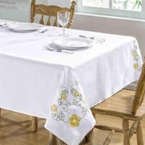 Toalha de Mesa Guga Dália 2,20m Branco Amarelo