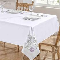 Toalha de Mesa Guga Dália 2,20m Branco Lilás