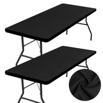 Toalha de mesa homing retangular de 6 pés, poliéster, pacote com 2 unidades, preta Toalha de mesa homing retangular de 6 pés, poliéster, pacote com 2 unidades, preta