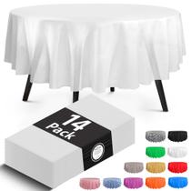 Toalha de mesa HSGUS Premium redonda de plástico branco 213x213cm, pacote com 14 Toalha de mesa HSGUS Premium redonda de plástico branco 213x213cm, pacote com 14