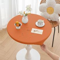 Toalha de mesa Huierxun, redonda, ajustada em PU, 120 cm de diâmetro, à prova d'água, laranja