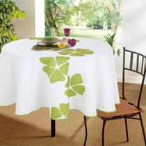 Toalha de Mesa Impermeável 4 Lugares Vizapi Madri 160Cm Branco Verde