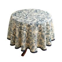 Toalha de mesa ISAENNE Designer de linho francês azul floral 140 cm