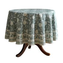 Toalha de mesa ISAENNE Designer verde acinzentado de linho 140 cm