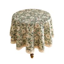Toalha de mesa ISAENNE Designer verde de linho pequena redonda 140 cm